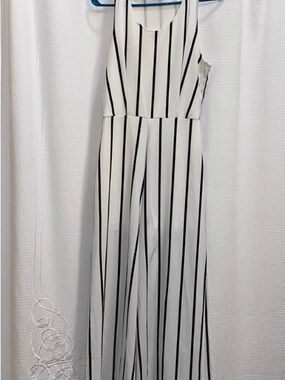 Mod Ref White Jumpsuit with Black Vertical Stripes